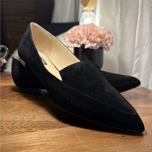NEW Nine West Abay Black Suede Leather Smoking Flat Ballet Pointed Shoe 10.5 NIB